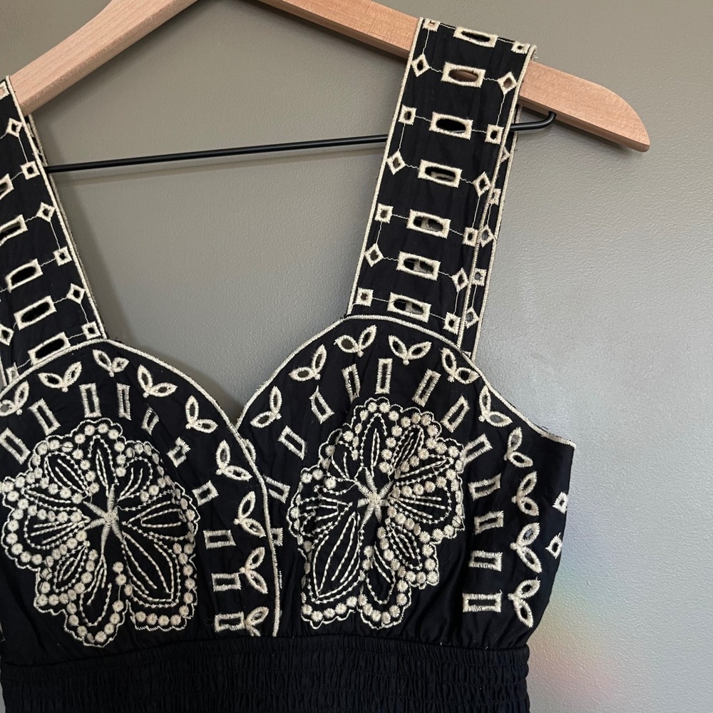 NWT Rails Fawn Dress XXS Black Ivory Embroidered Floral Cotton Tiered Maxi Chic - Picture 7 of 16